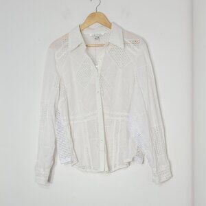 Studio Made NEW White Lace 100% Cotton Button Down Casual Shirt Size XLarge NWT
